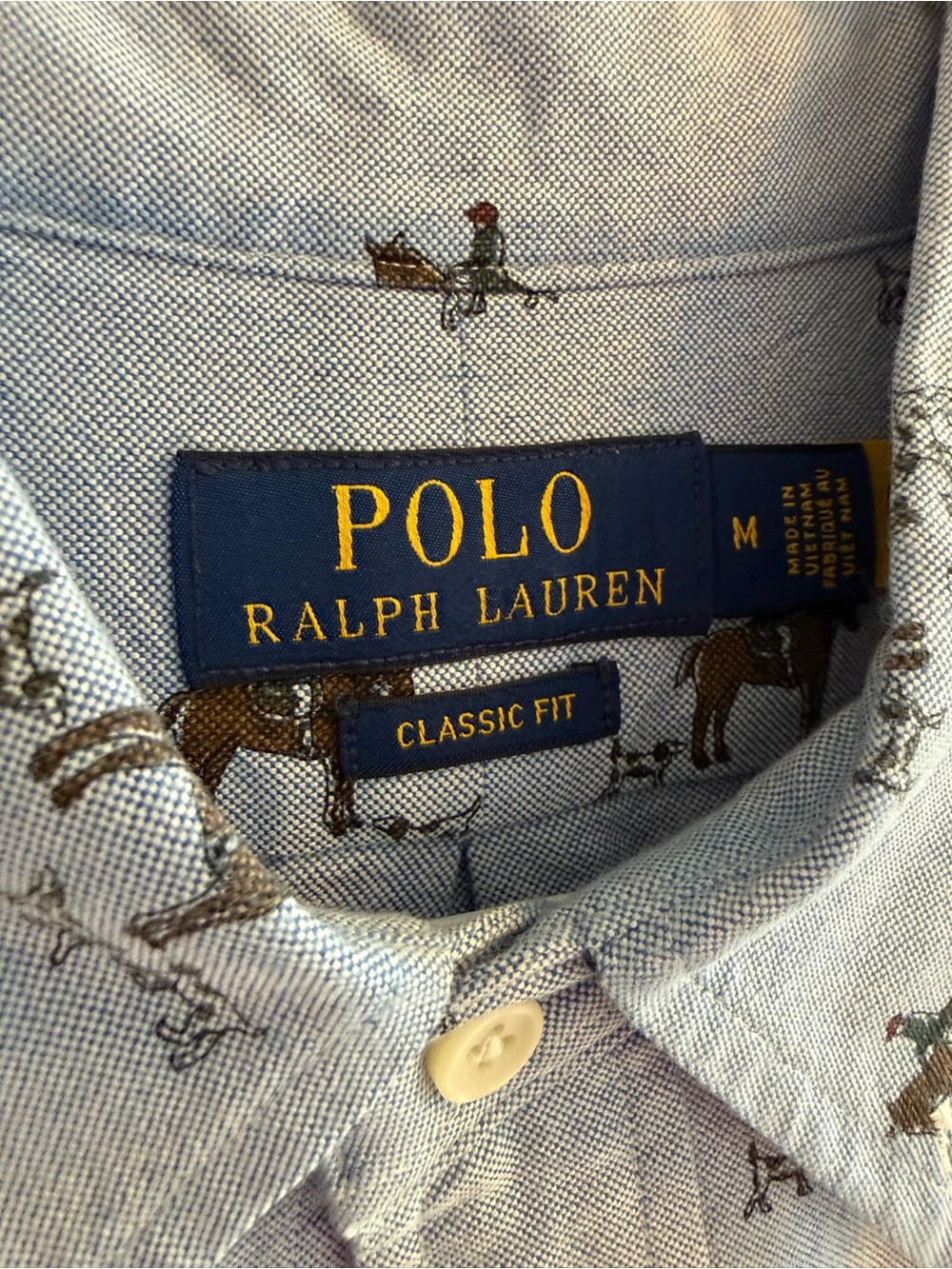 Ralph Lauren Light Blue Horse-Print Button-Down Shirt Size Medium - Picture 2 of 12